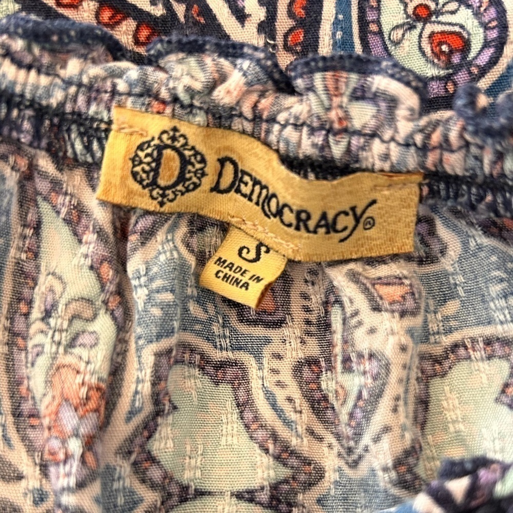Democracy Bohemian Blue Size Small Top Bell 3/4 Length Sleeve Paisley Lace - Picture 8 of 10